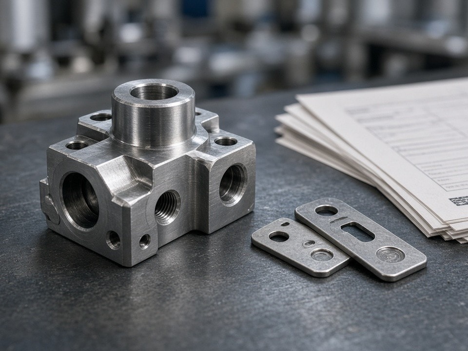 Precision-machined metal component supplied with traceable material certification