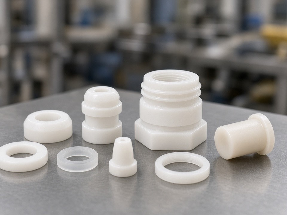 Precision-machined fluoropolymer component for industrial fluid service