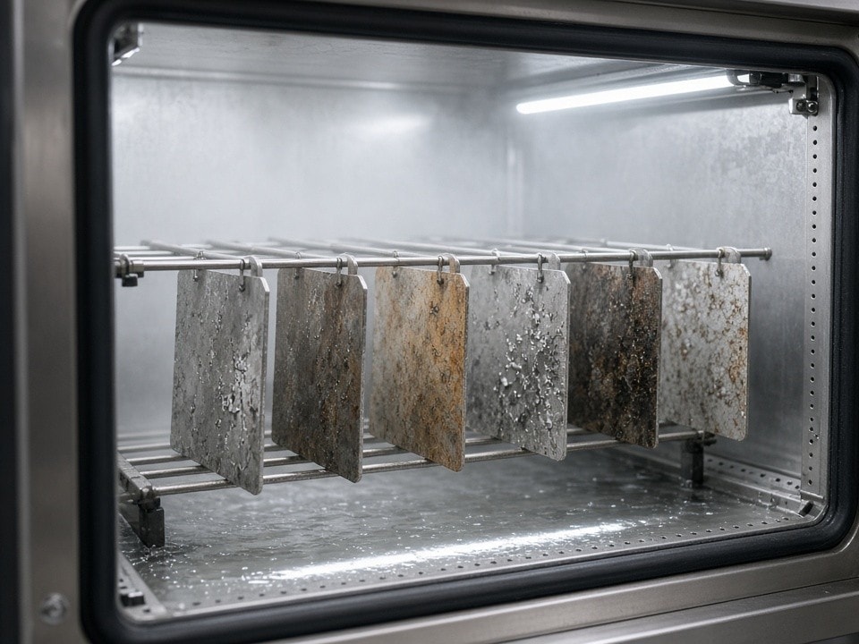 Corrosion testing equipment for evaluating components in salt spray conditions